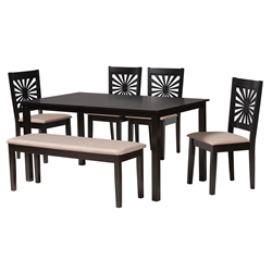 Baxton Studio Olympia Modern Beige Fabric and Espresso Brown Finished Wood 6-Piece Dining Set